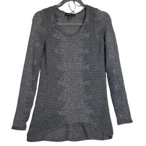 Rock & Republic Gray Sparkle Crochet Knit Sweater M Holiday Festive Whimsy Tunic